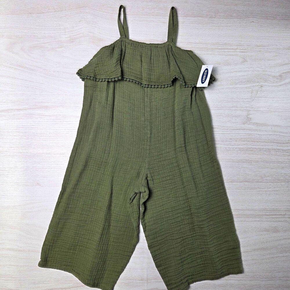 Old Navy Girls 3T Green Cotton Gauze Sleeveless Wide Leg Jumpsuit Romper Ruffle